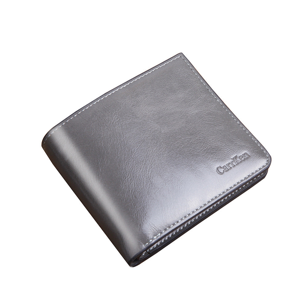 Men's Short Zipper Hasp Oil Wax Leather Men's Wallets