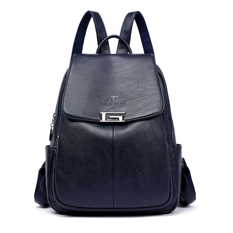 Women's Korean Soft Leather Simple Trendy Large Backpacks