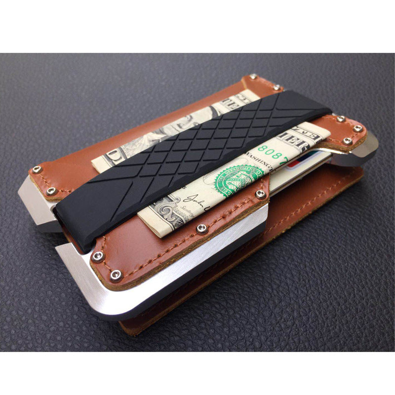 Men's Genuine Leather Aluminum Alloy Credit Business Card Holder