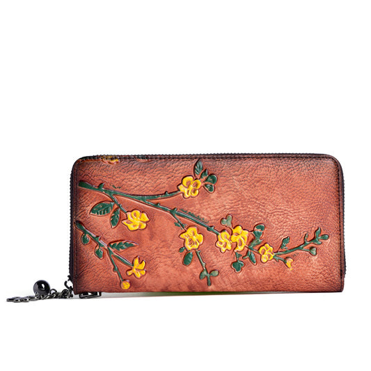 Korean Style Long Retro Embossing Clutch Ladies Wallets