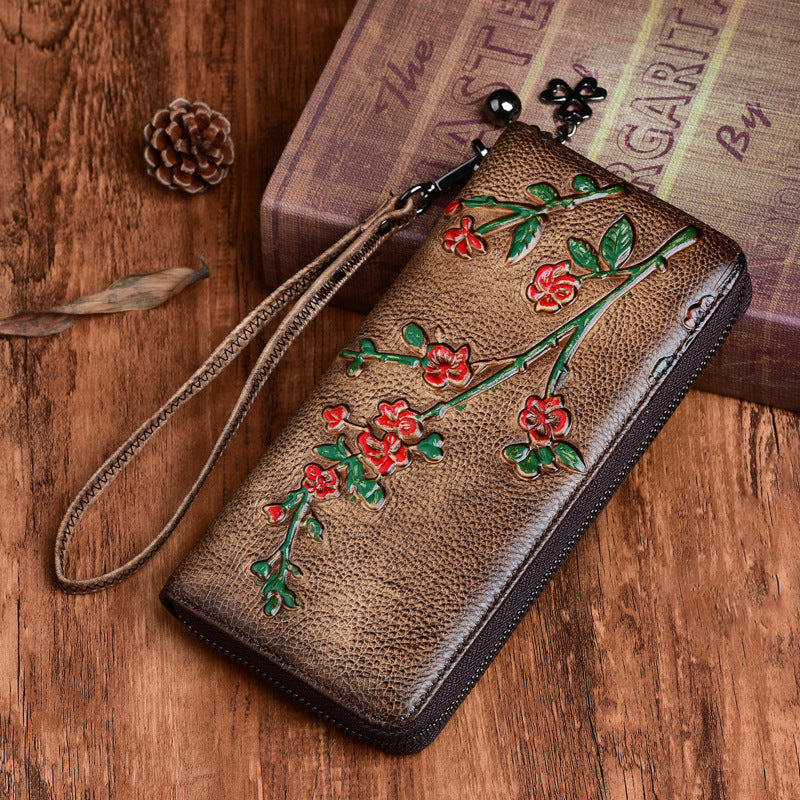 Korean Style Long Retro Embossing Clutch Ladies Wallets