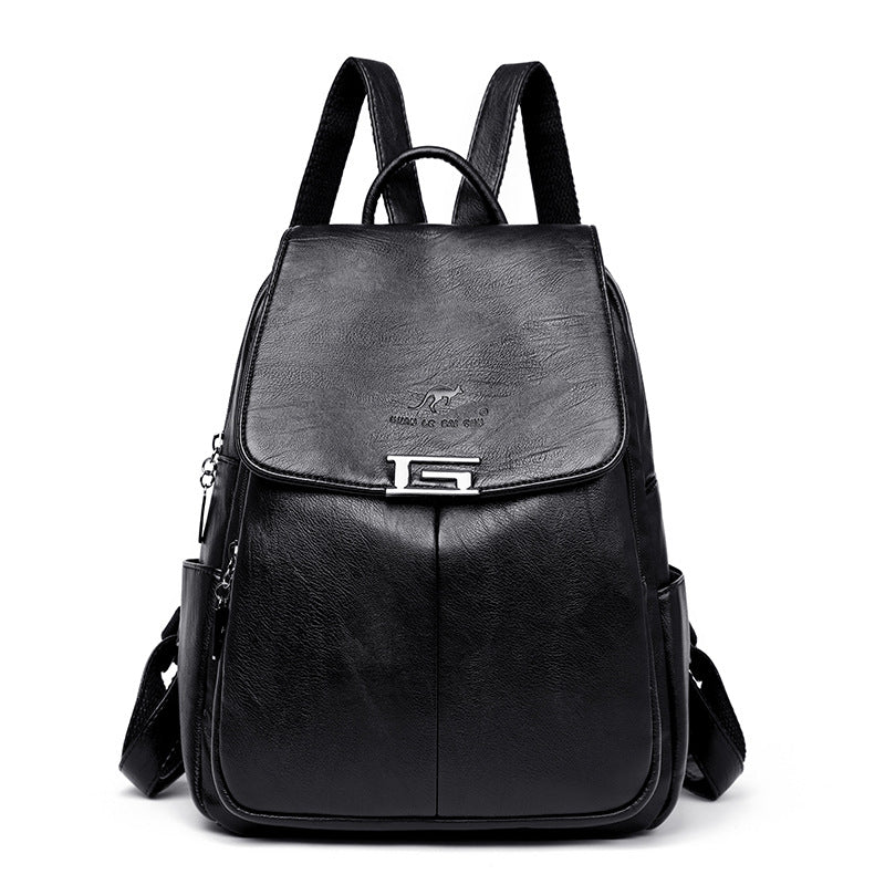 Women's Korean Soft Leather Simple Trendy Large Backpacks