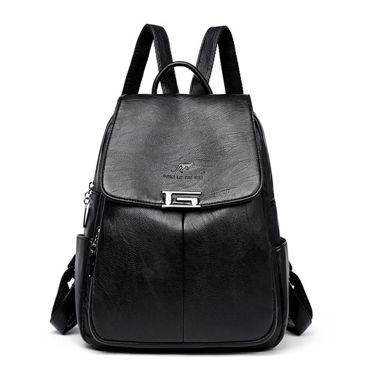 Women's Korean Soft Leather Simple Trendy Large Backpacks