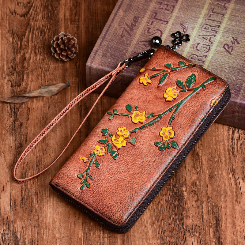 Korean Style Long Retro Embossing Clutch Ladies Wallets
