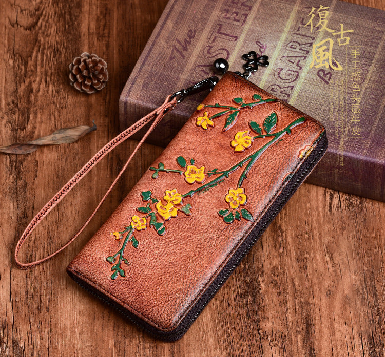 Korean Style Long Retro Embossing Clutch Ladies Wallets