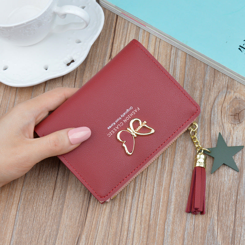 Women's Short Female Fashion Mini Zip Tassel Coin Purses