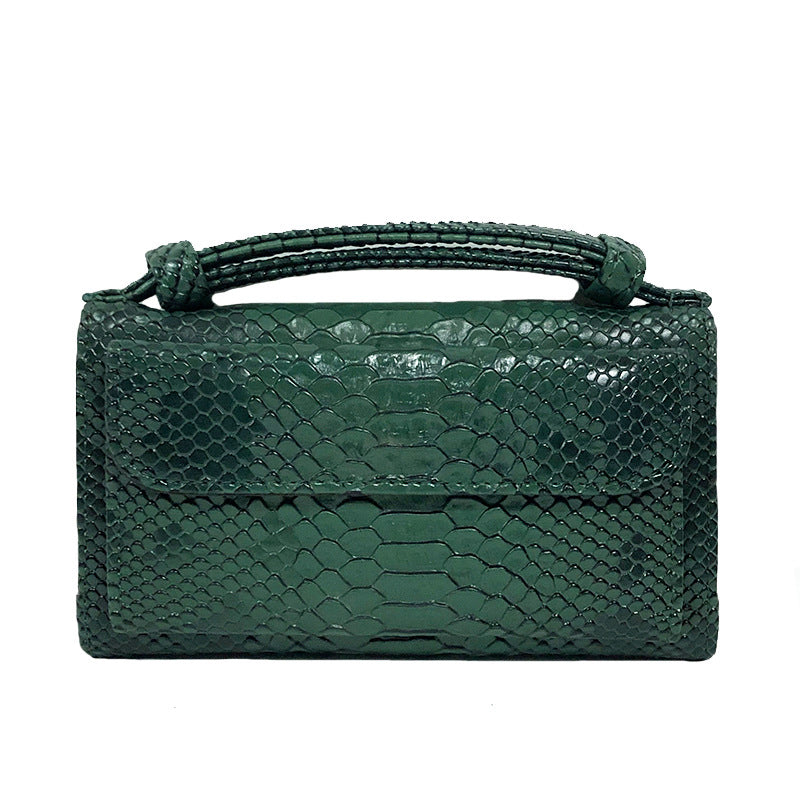 Women's Style Snake Pattern Cowhide Clutch Genuine Leather Chain Ladies Wallets