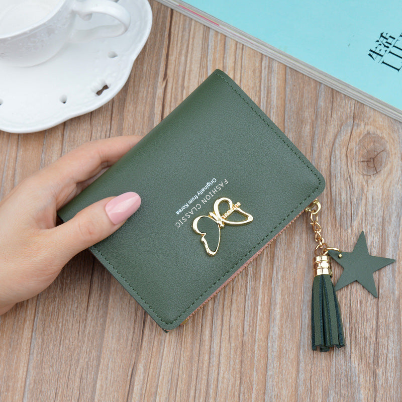 Women's Short Female Fashion Mini Zip Tassel Coin Purses