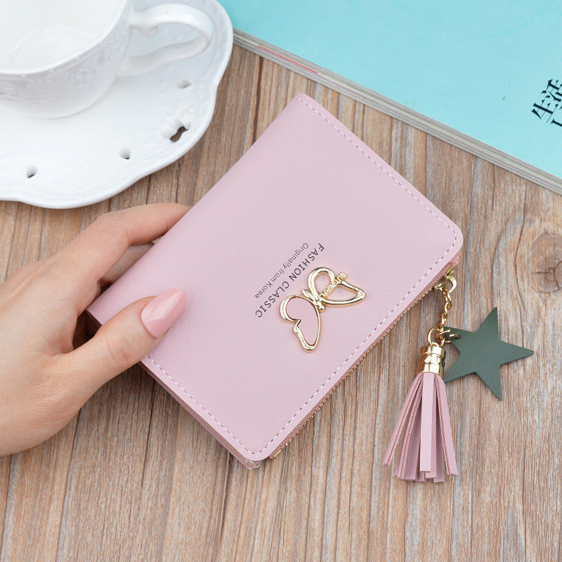 Women's Short Female Fashion Mini Zip Tassel Coin Purses