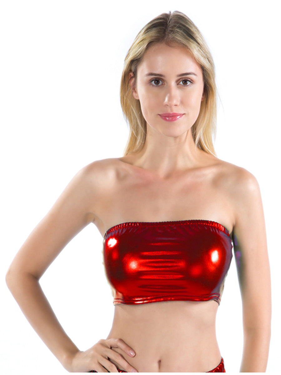 Women's Sexy Bandeau Patent Leather Tube Bright Bottoming Vests