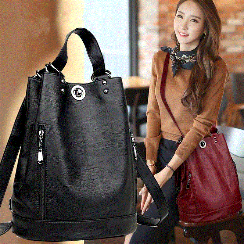 Women's Leather Large Capacity Sheepskin Mother Fashion Backpacks