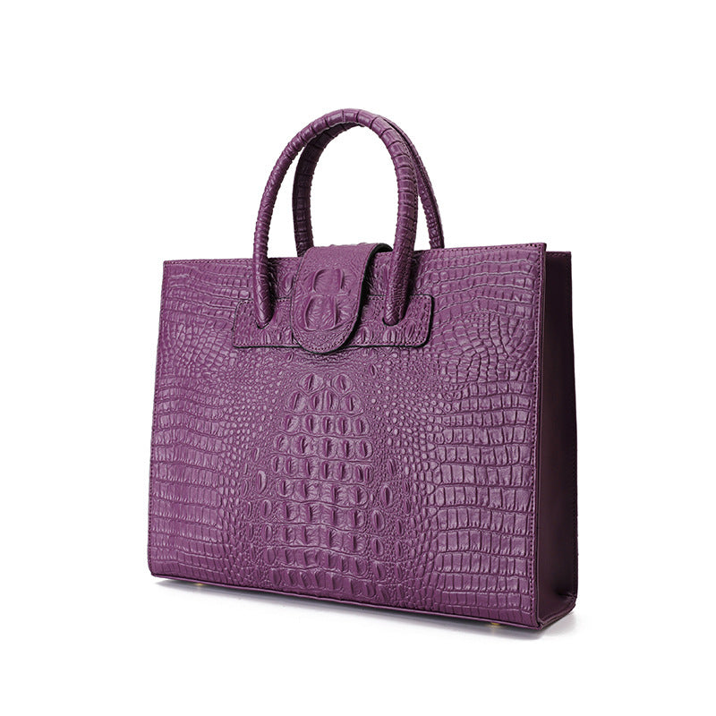 Women's Commuter Crocodile Pattern Genuine Leather Large Capacity Handbags