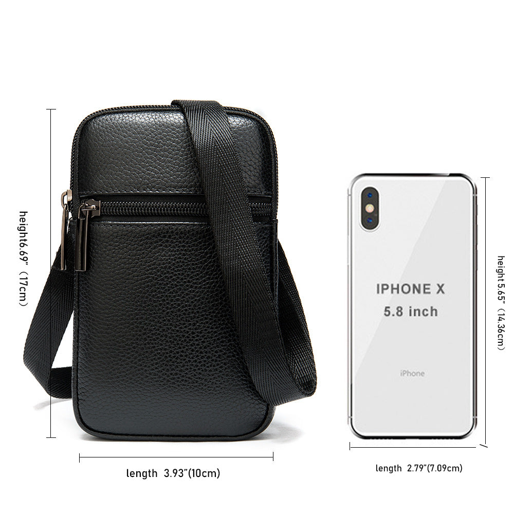 Men's First Layer Cowhide Lightweight Vertical Mobile Men's Waist Packs