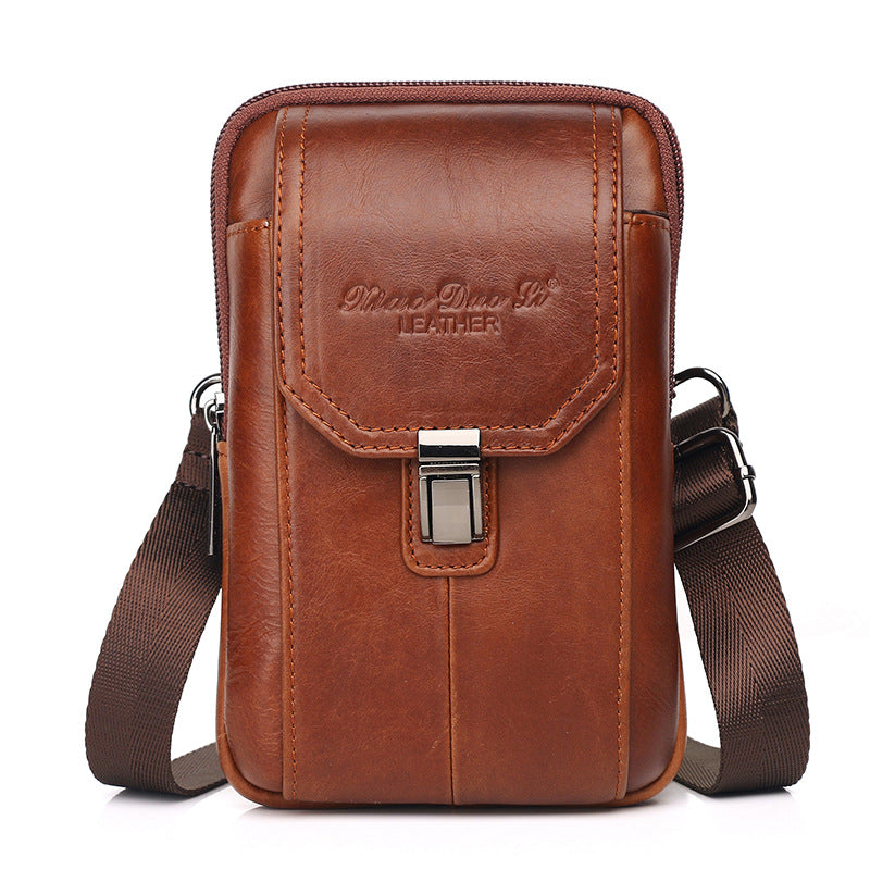 Men's Leather Mini Mobile Retro Cowhide Pannier Men's Waist Packs