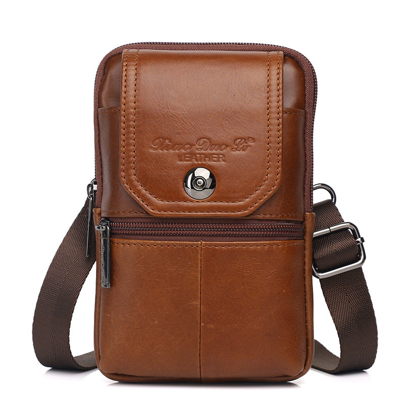 Men's Leather Mini Mobile Retro Cowhide Pannier Men's Waist Packs