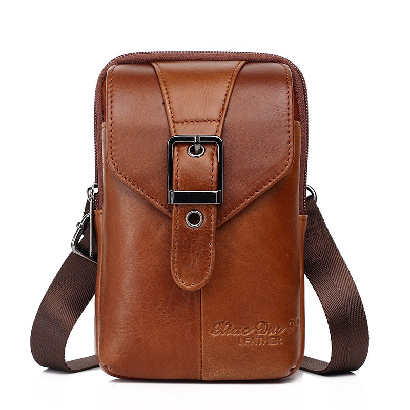 Men's Leather Mini Mobile Retro Cowhide Pannier Men's Waist Packs