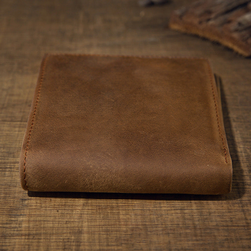 Men's Short Genuine Leather Horizontal Leisure Cowhide Simple Light Thin Men's Wallets