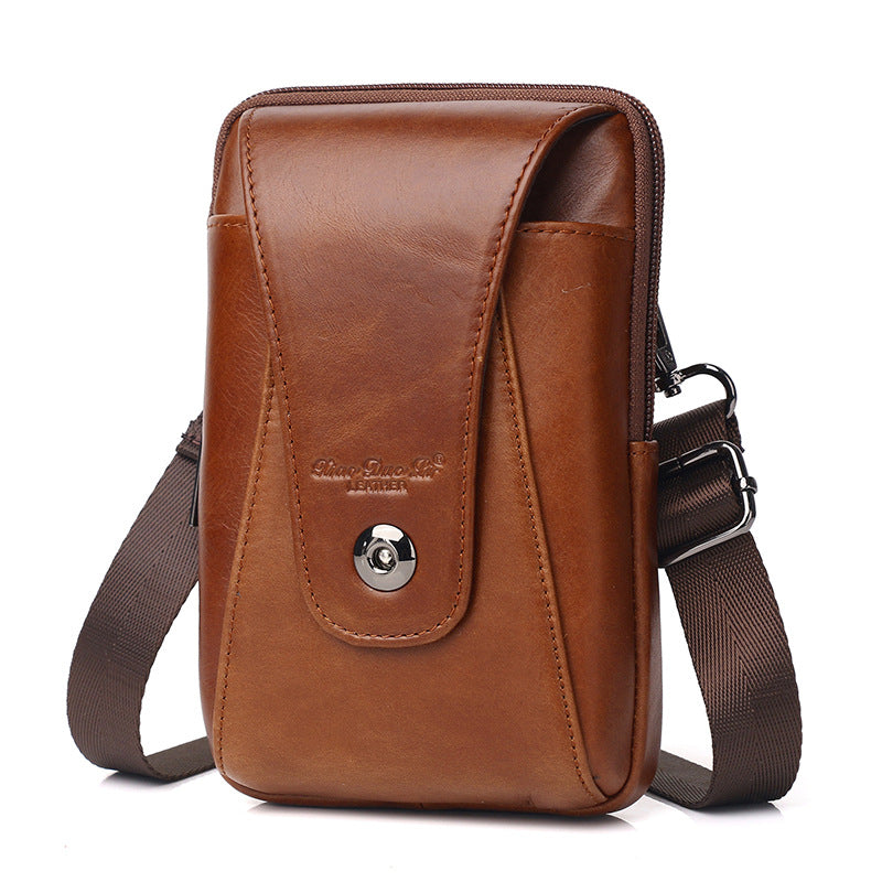 Men's Leather Mini Mobile Retro Cowhide Pannier Men's Waist Packs