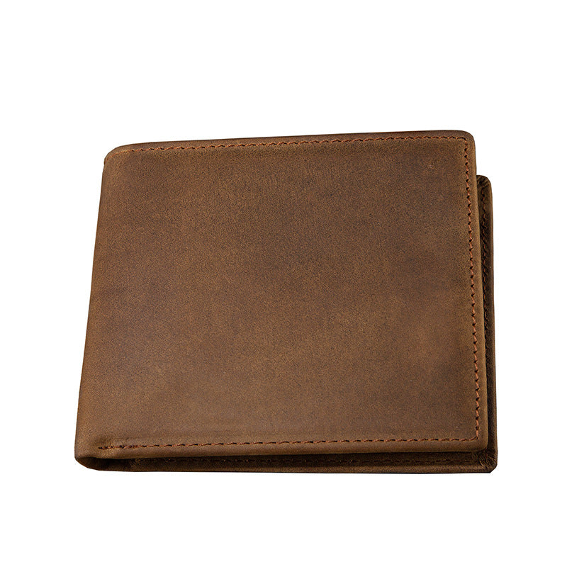 Men's Short Genuine Leather Horizontal Leisure Cowhide Simple Light Thin Men's Wallets