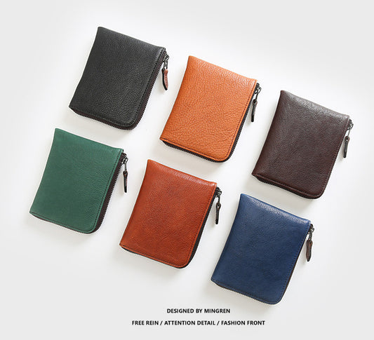 Men's Short Leather Zipper Driving License First Layer Men's Wallets