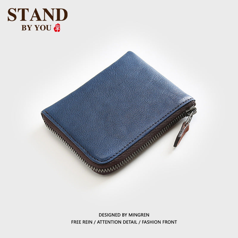 Men's Short Leather Zipper Driving License First Layer Men's Wallets
