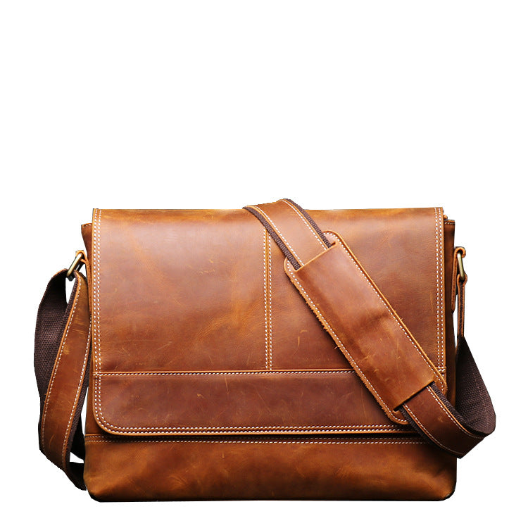 Men's Retro Distressed Leather Crazy Horse Large Shoulder Bags