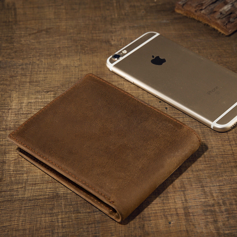 Men's Short Genuine Leather Horizontal Leisure Cowhide Simple Light Thin Men's Wallets