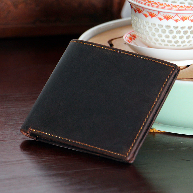 Men's Short Genuine Leather Horizontal Leisure Cowhide Simple Light Thin Men's Wallets