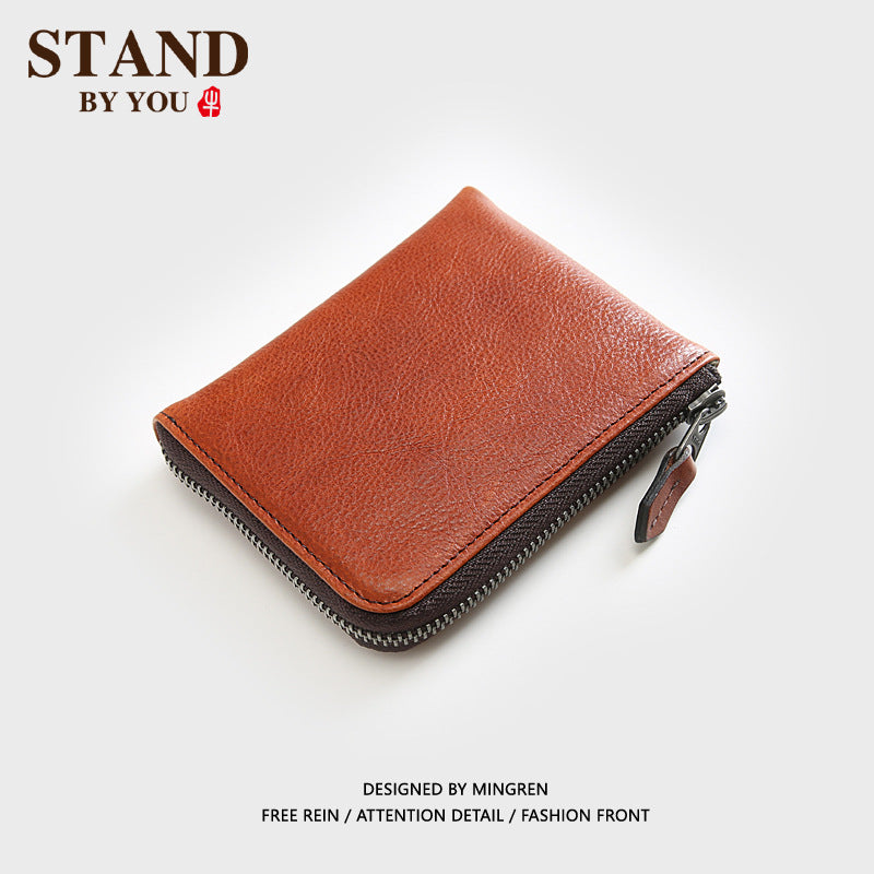 Men's Short Leather Zipper Driving License First Layer Men's Wallets