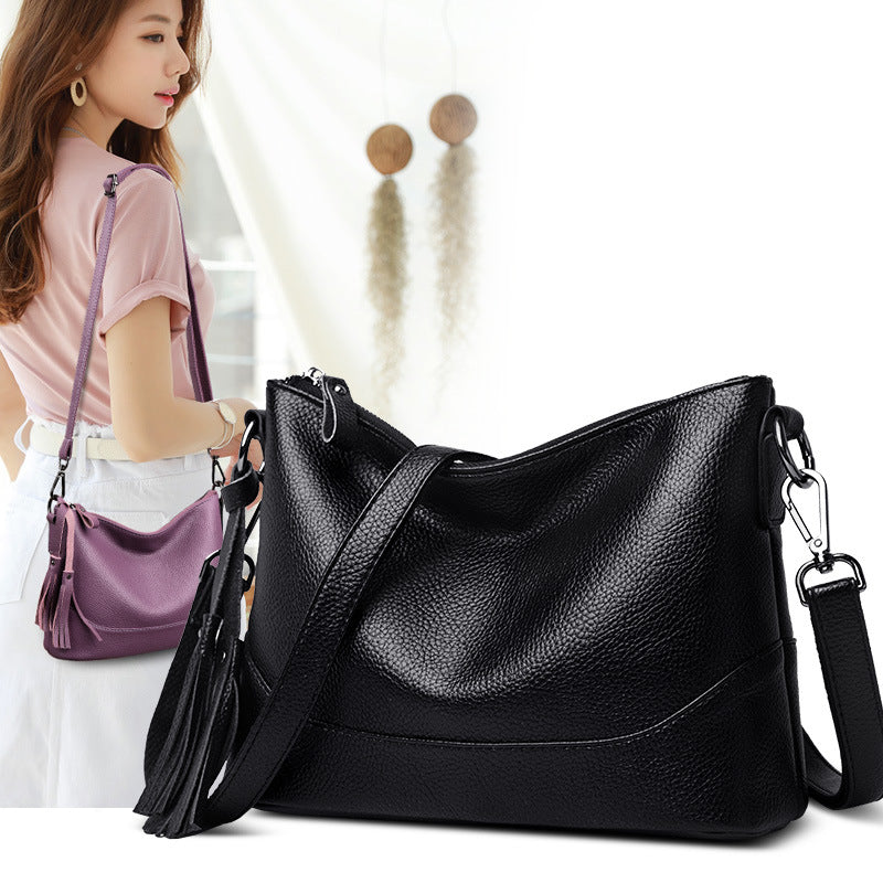 Women's Comfortable Leather Tassel Simple Portable Shoulder Bags