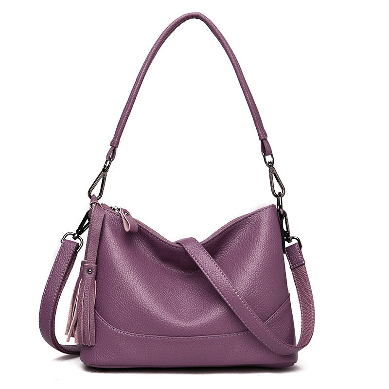 Women's Comfortable Leather Tassel Simple Portable Shoulder Bags