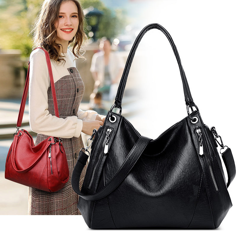 Women's Large Simple Soft Leather Mom Fashion Shoulder Bags