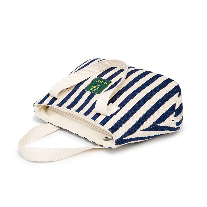 Women's Style Canvas Thickened Striped Artistic Simple Cloth Handbags