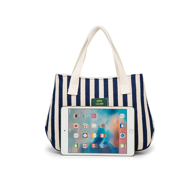 Women's Style Canvas Thickened Striped Artistic Simple Cloth Handbags