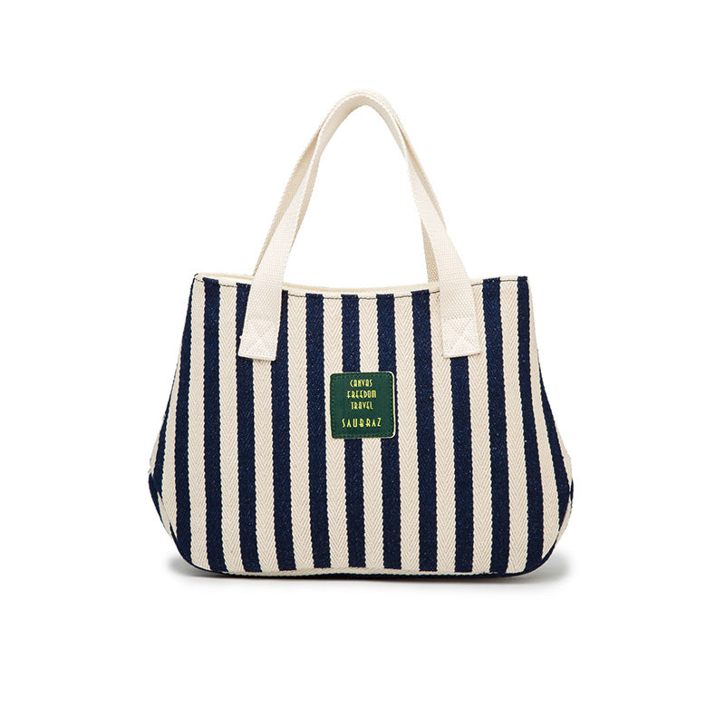 Women's Style Canvas Thickened Striped Artistic Simple Cloth Handbags