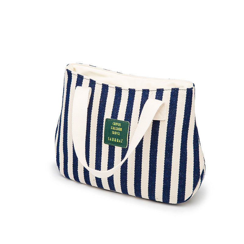 Women's Style Canvas Thickened Striped Artistic Simple Cloth Handbags