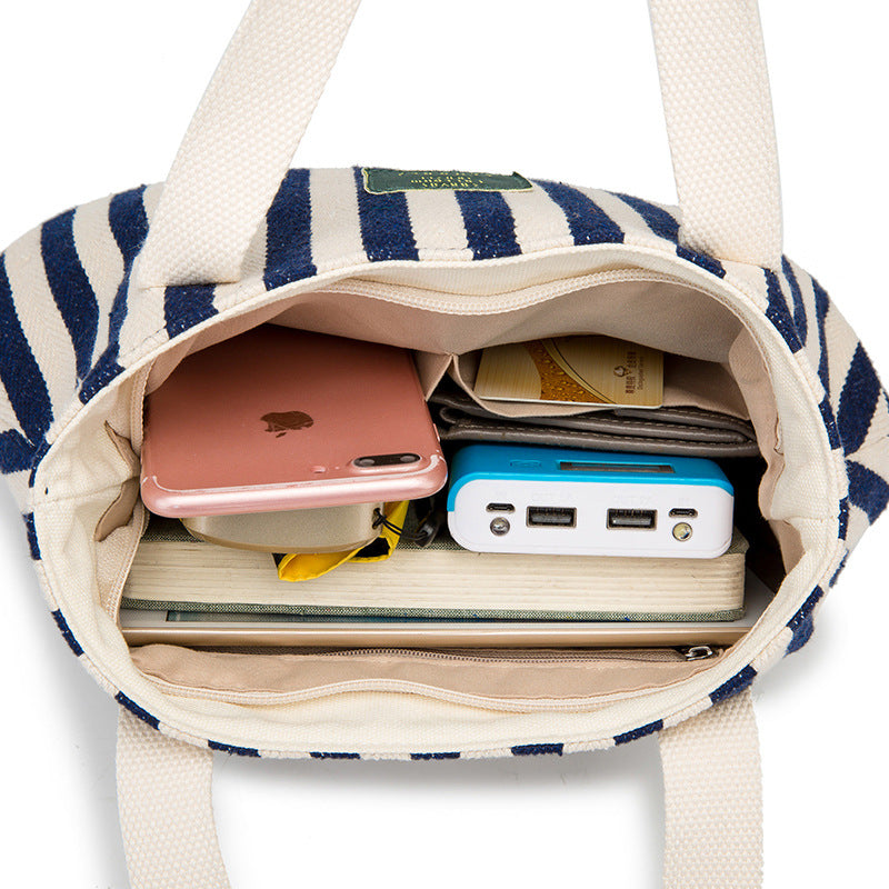Women's Style Canvas Thickened Striped Artistic Simple Cloth Handbags