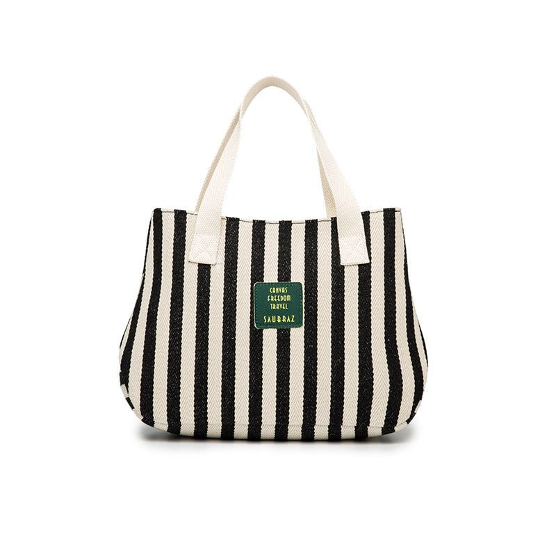 Women's Style Canvas Thickened Striped Artistic Simple Cloth Handbags