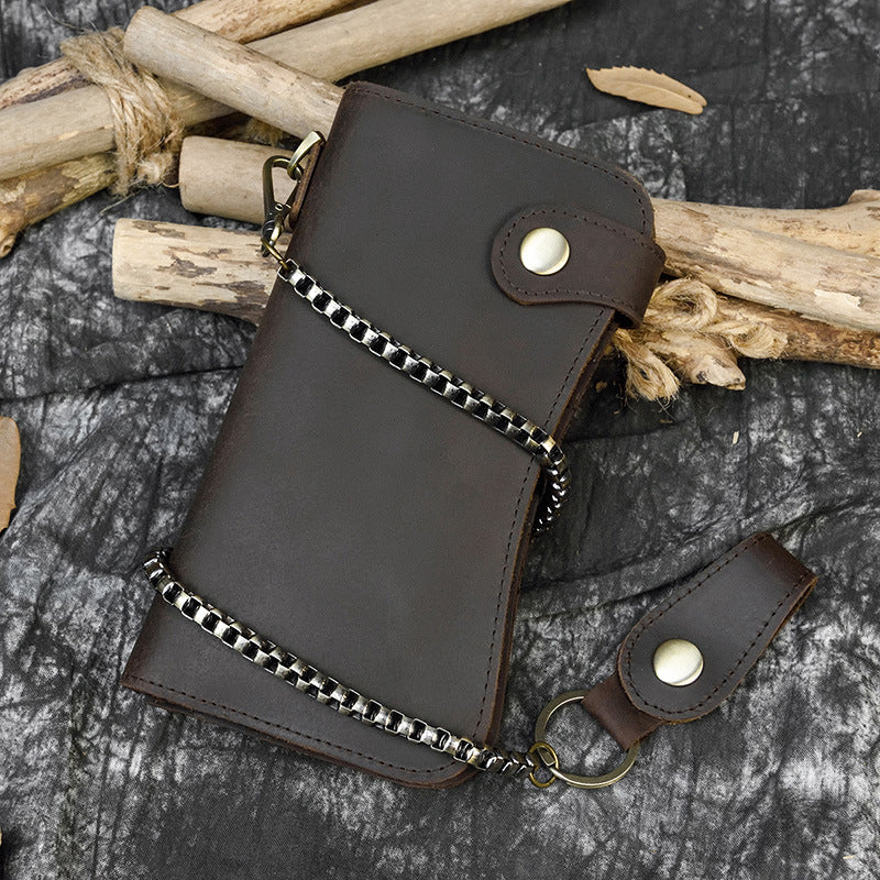 Men's Crazy Horse Leather Long Genuine Iron Men's Wallets