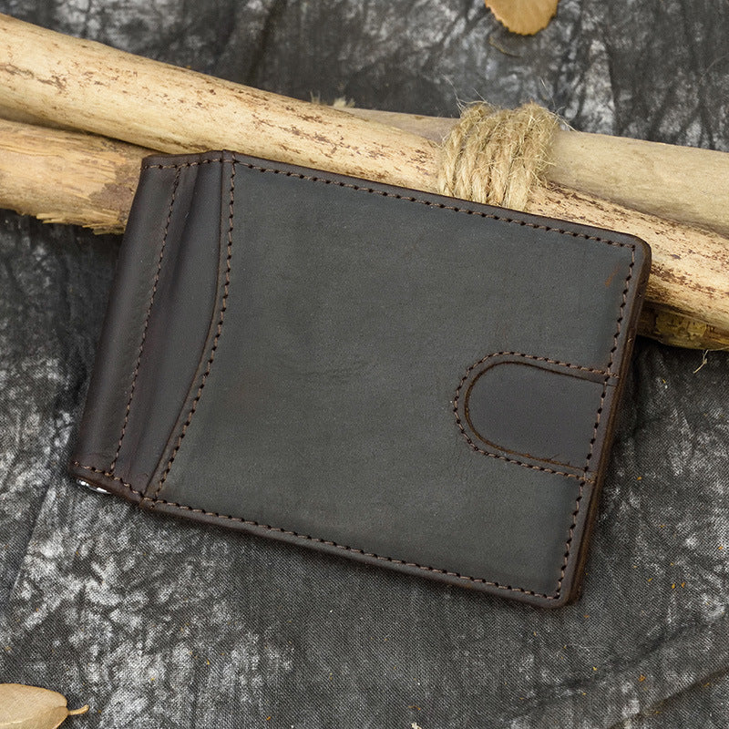 Men's Genuine Leather Clamp Crazy Horse Beauty Gold Clip Men's Wallet
