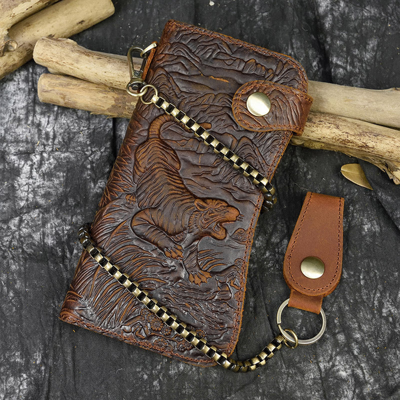 Men's Crazy Horse Leather Long Genuine Iron Men's Wallets