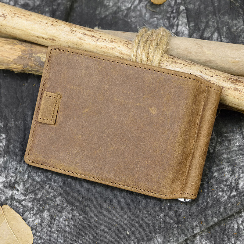Men's Genuine Leather Clamp Crazy Horse Beauty Gold Clip Men's Wallet
