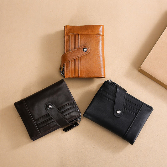 Men's Leather Double Zip Short Cowhide Clutch Men's Wallets