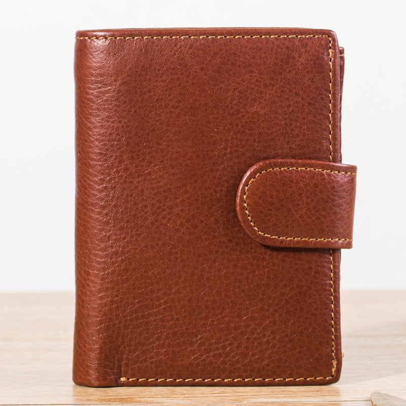 Men's Leather Short Two-fold Vertical Cowhide Oil Men's Wallets