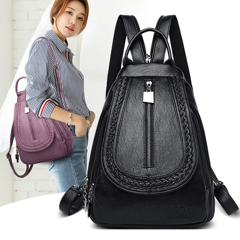 Women's Fashion Soft Leather Kangaroo Korean Style Backpacks