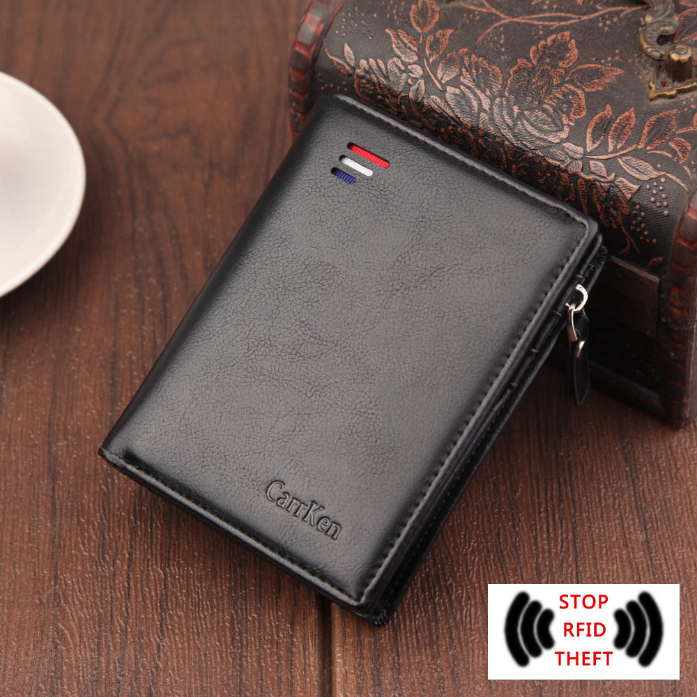 Men's Short Zipper Gold Clip Swiping Men's Wallets
