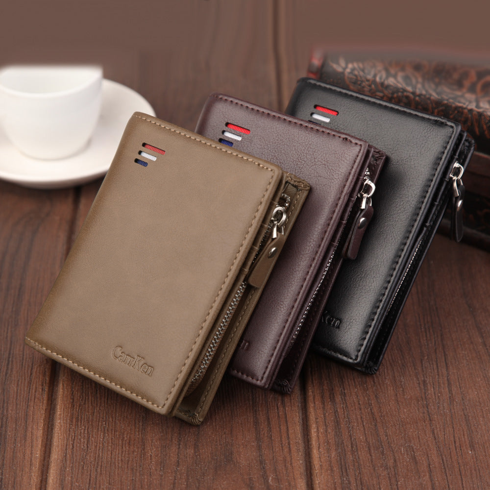Men's Short Zipper Gold Clip Swiping Men's Wallets