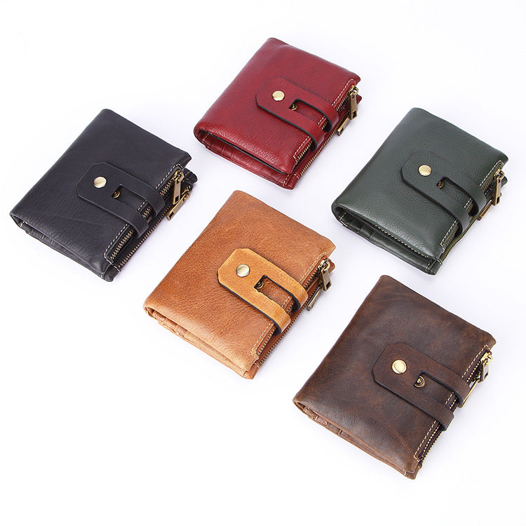 Man Short Vintage Clutch Double Zipper Men's Wallets