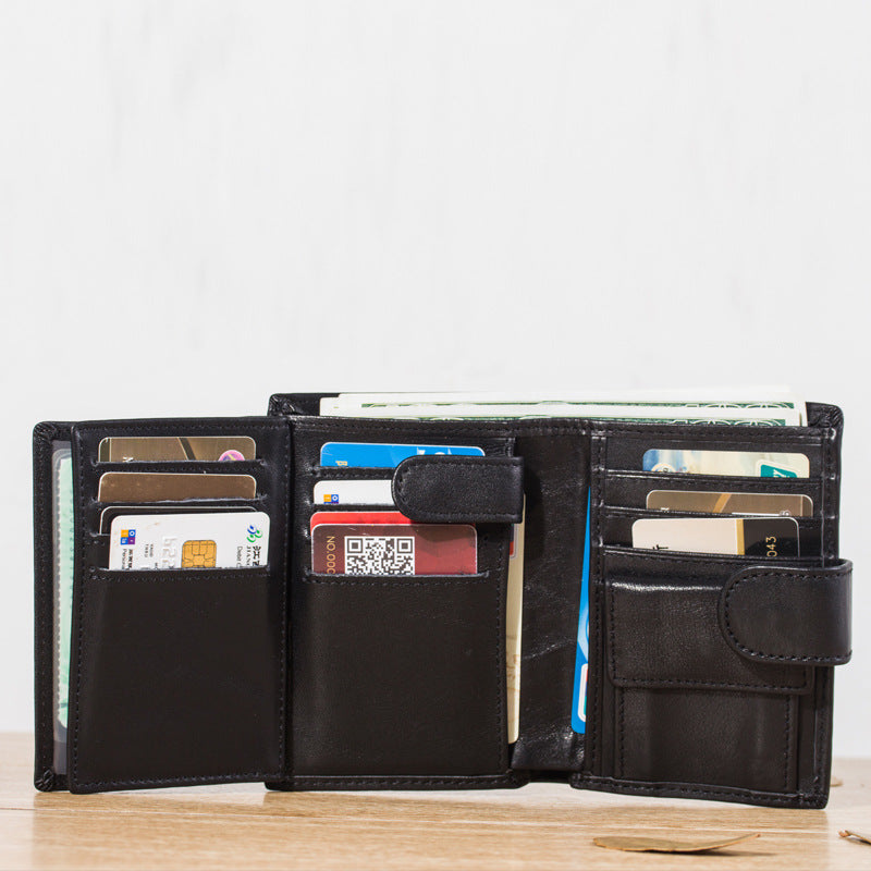 Men's Leather Short Two-fold Vertical Cowhide Oil Men's Wallets