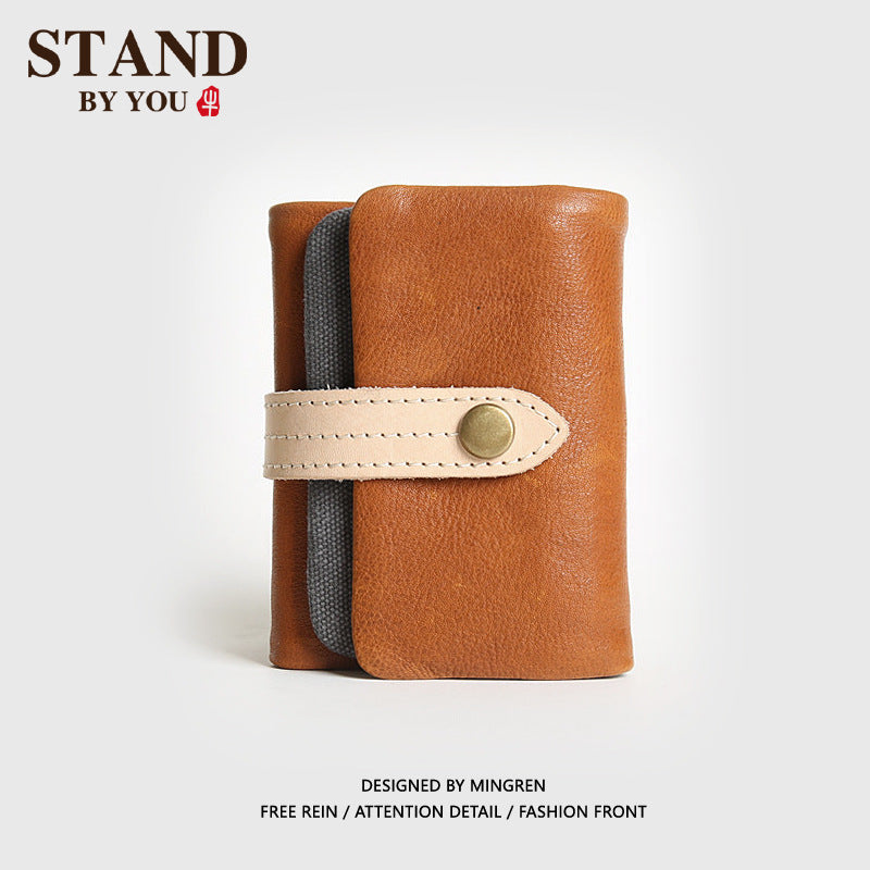 Men's Genuine Leather Trifold First Layer Cowhide Green Buckle